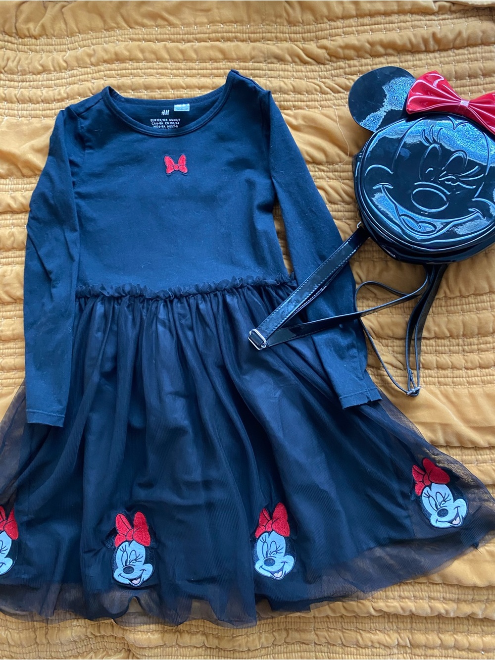 Disney Girls Black Minnie Mouse Tulle Dress with matching backpack